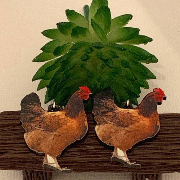 Chicken Earring, Bird Earring, Gift Idea, Rooster Earring, Silly Animal Earring - Picture 2 of 9